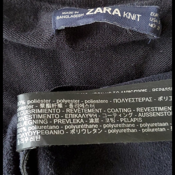 ZARA Black faux leather and knit long sleeve snap close cardigan Sm - Picture 4 of 9